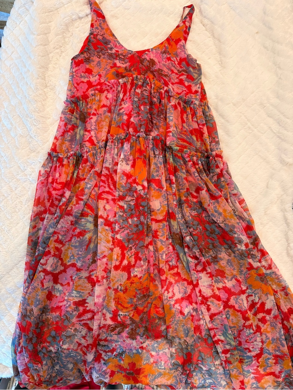 Free People Red Pink Orange Floral Maxi Dress